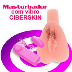 MASTURBADOR COM VIBRO K-IMPORT CYBER SKIN C/ VIBRO E C/ PELOS ROSA