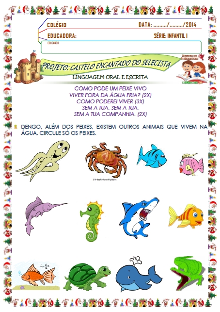 Infantil I, atividade infantil, natal, peixes, circular