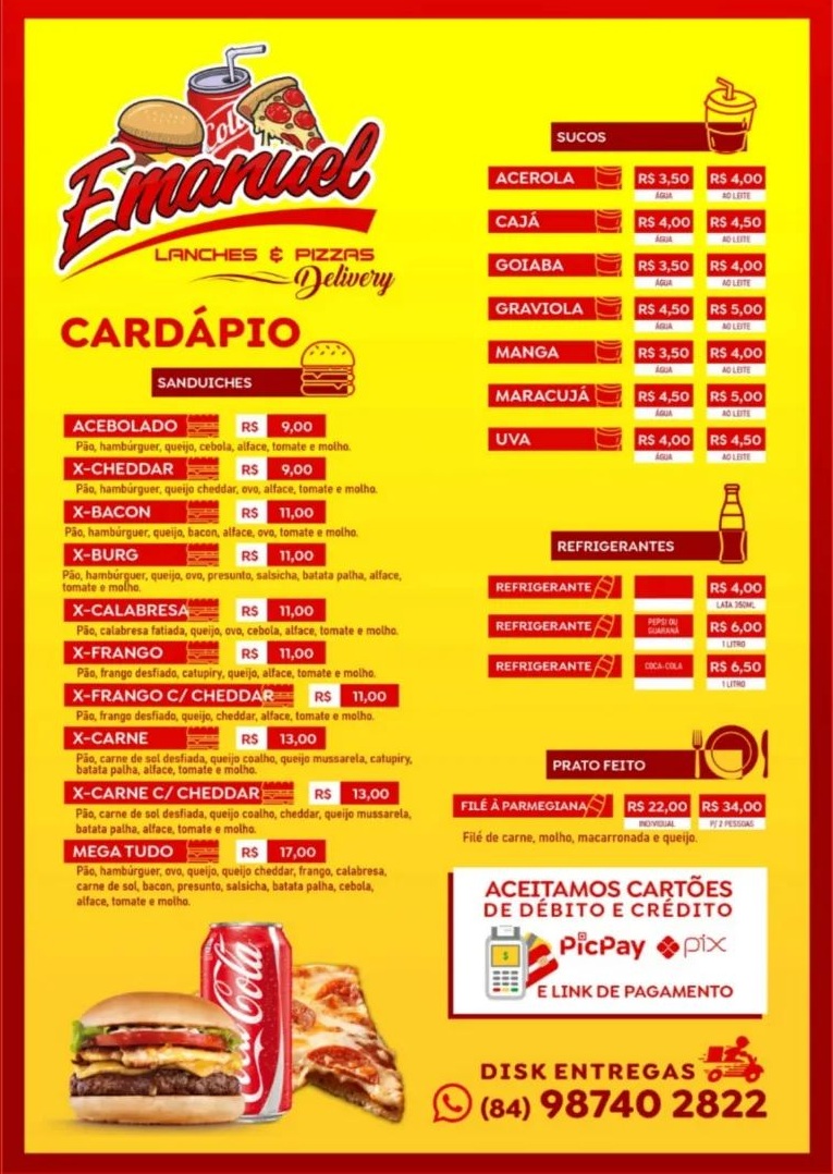 CARDÁPIO EMANUEL LANCHES