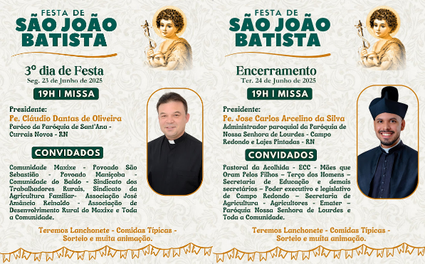 PROGRAMAÇÃO DA FESTA DE SÃO JOÃO BATISTA