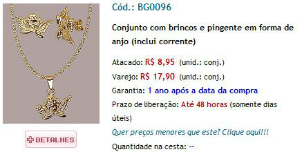 conjunto com brincos pingente e corrente folheados em ouro