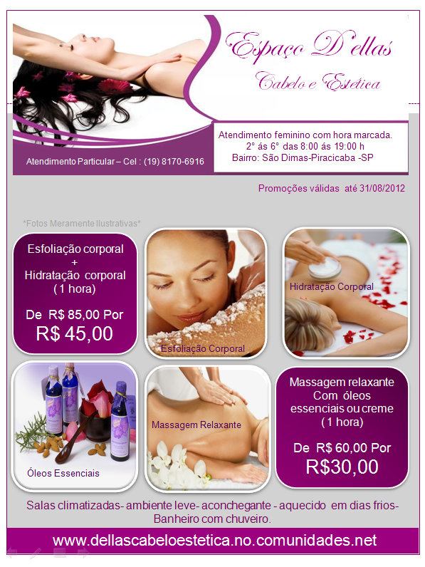 massagem relaxante- hidratação- esfoliação corporal