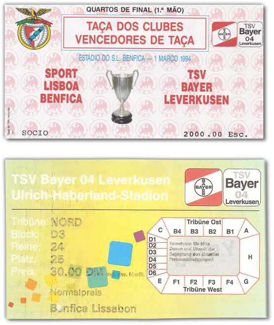 Bilhetes Benfica vs Bayer Leverkusen   1994