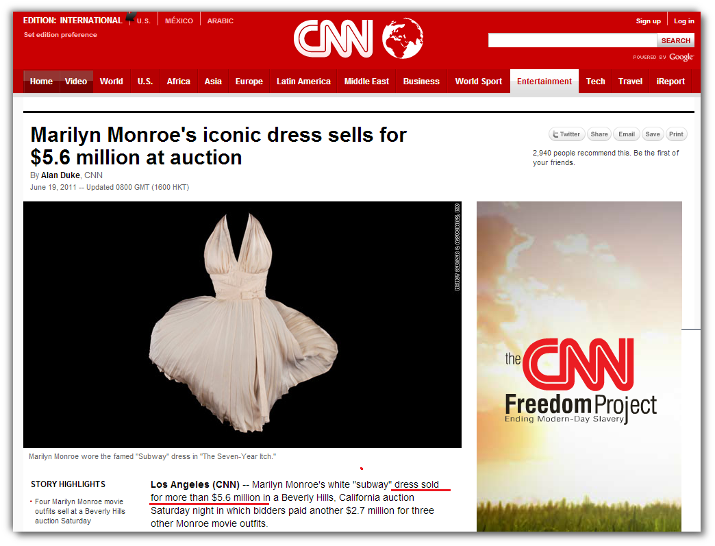 CNN - Leilão do vestido de Marilyn