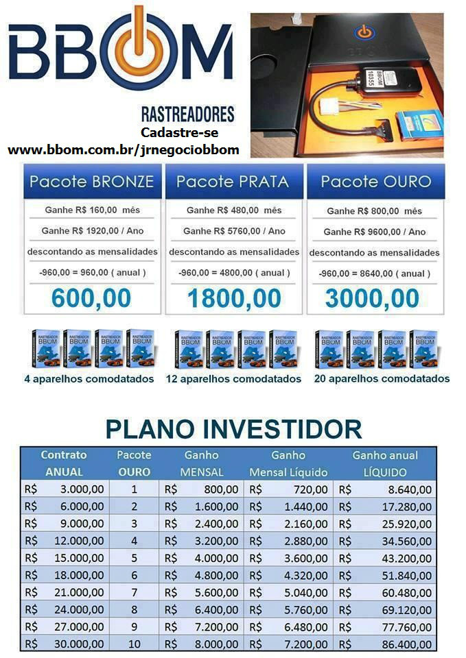 Plano de adesão BBOM Rastreadores, venha para equipe www.bbom.com.br/jrnegociobbom