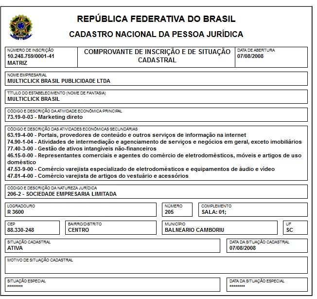 Comprovante de Inscrição e de Situação Cadastral