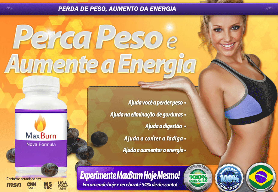 Essa é uma campanha para a pílula de emagrecimento MaxBurn. Quem procura uma forma rápida e fácil de emagrecer precisa experimentar MaxBurn, um fitoterápico 100% natural. Ele foi desenvolvido com o objetivo de promover intenso emagrecimento. O produto é produzido no Brasil e atualmente já é comercializado em várias partes do mundo. Por aqui, já faz muito sucesso entre as celebridades e agora é disponibilizado para todas as pessoas através da internet. A fórmula inovadora de MaxBurn foi amplamente testada, comprovando sua eficácia no processo de emagrecimento. A ação integrada dos ingredientes de sua fórmula, promovendo a perda de peso e o aumento de energia, naturalmente favorece um estilo de vida mais saudável. Além disso, como o MaxBurn não tem contra-indicações, o produto pode ser consumido enquanto o usuário entender que está se beneficiando de suas propriedades.