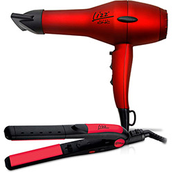 Secador Super Ionic Vermelho 2000W - Lizz 110V + Prancha Lizz Passione Vermelha Secos e Umidos Bivolt