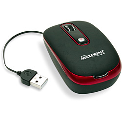 Mouse Ótico Retrátil Vermelho e Preto - Maxprint