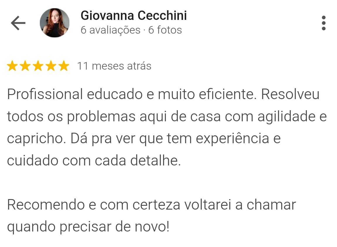 Avalia&ccedil;&atilde;o positiva de Giovanna Cecchini