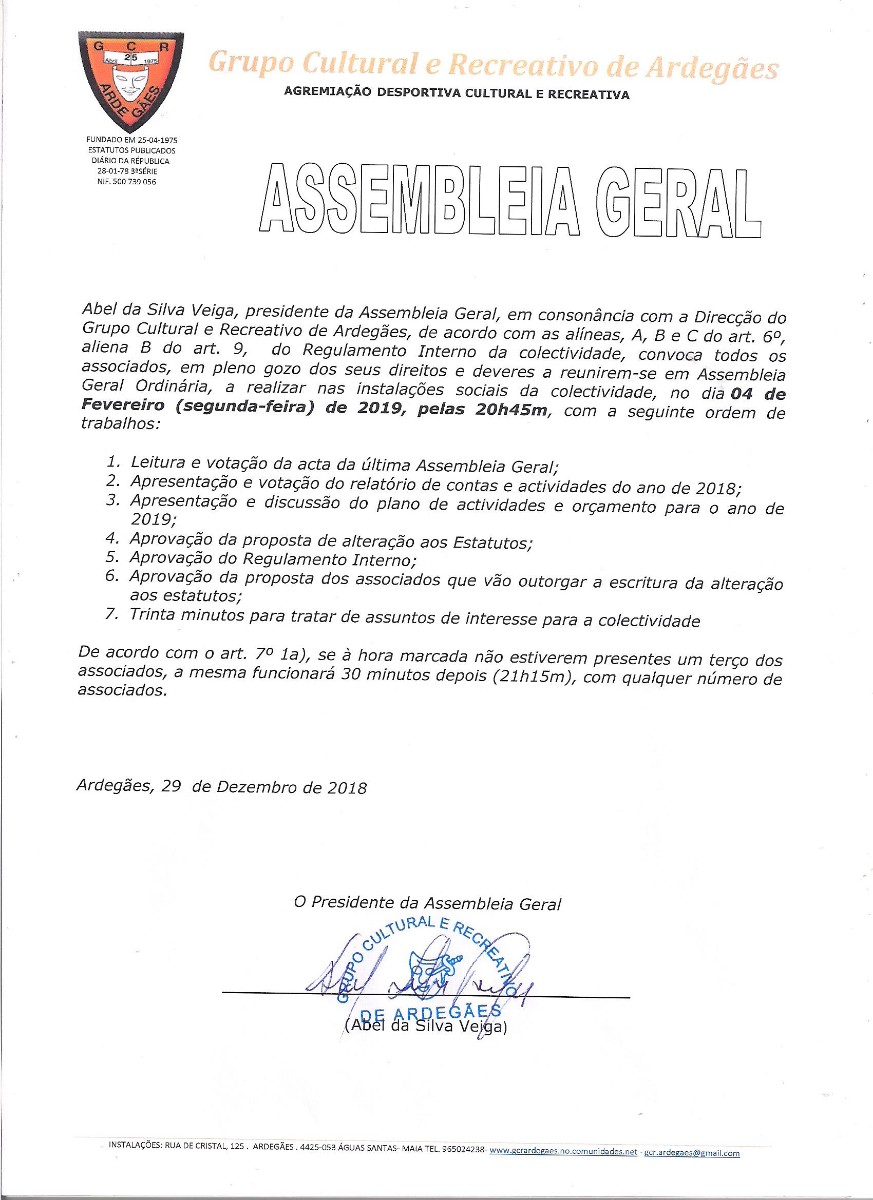 Convocatória Assembleia Geral