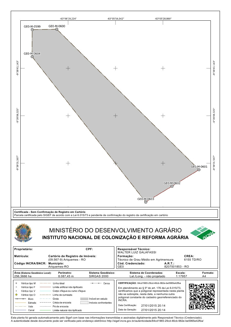 PLANTA CERTIFICADO PELO INCRA 