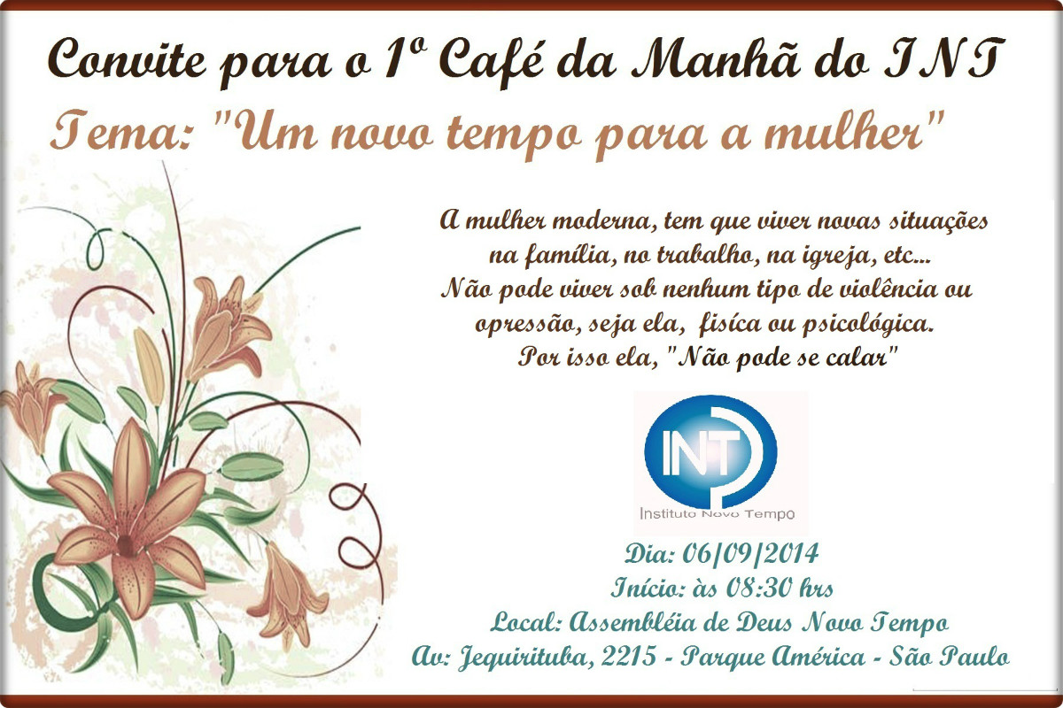 Convite do Café de Inauguração da Clínica de Atendimento a mulher vítima de violência doméstica