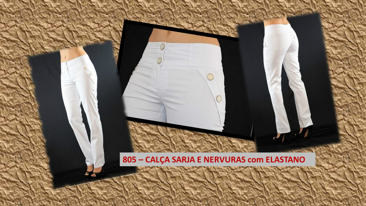 805 - Calça Sarja e Nervuras com Elastano