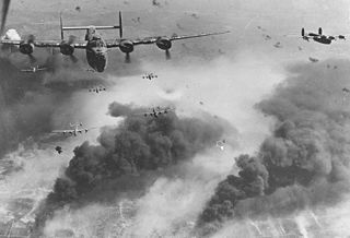 B-24D's fly over Polesti during World War II