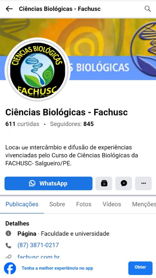 Pagino do curso no facebook