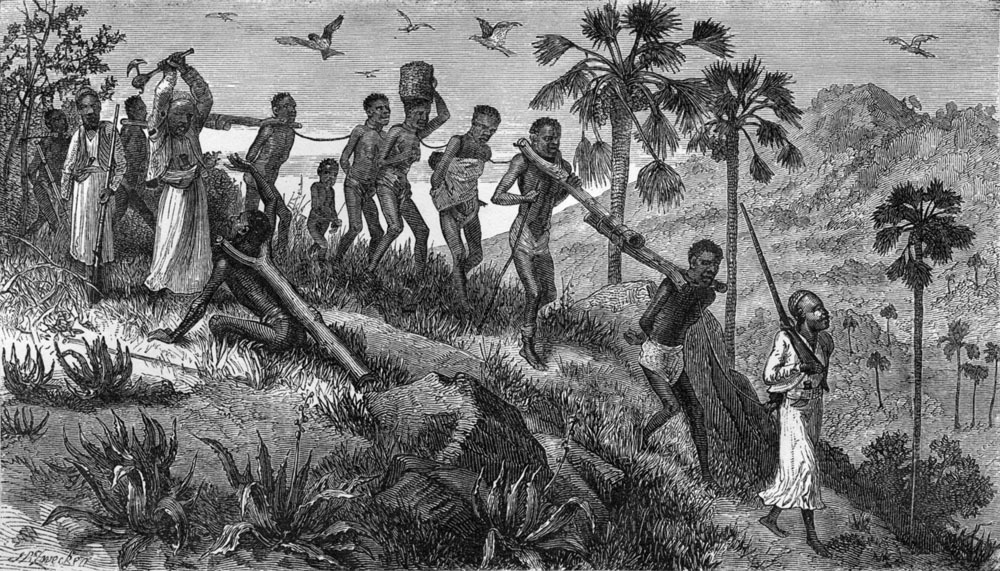 Captura de escravos na região de Ruvuma, Tanzânia. Esboço de  Livingstone, feito em 19 de junho de 1866.