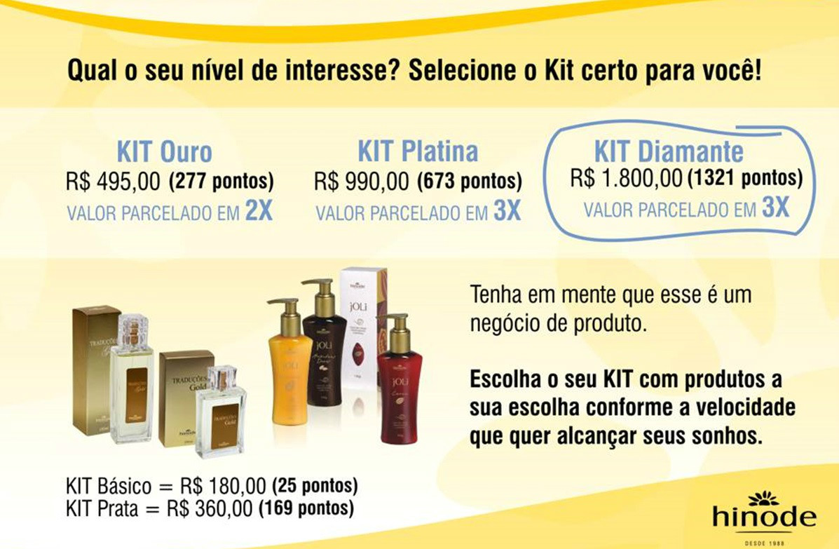 Adquira seu kit agora e comece a fazer sucesso cadastre no ID 96036 www.hinode.com.br