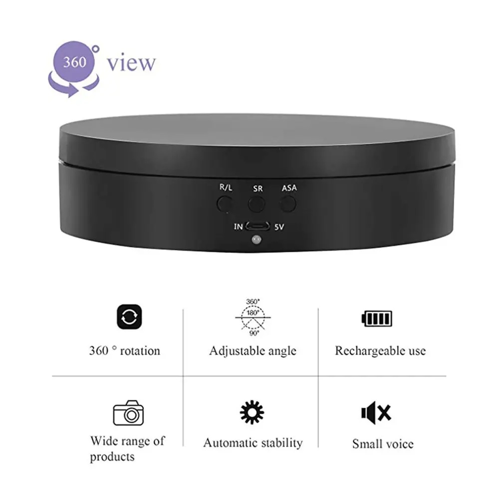 Suporte de exibição rotativo elétrico de 3 velocidades, mesa giratória de joias de 360 graus, base giratória para fotografia, adereço de gravação de vídeo