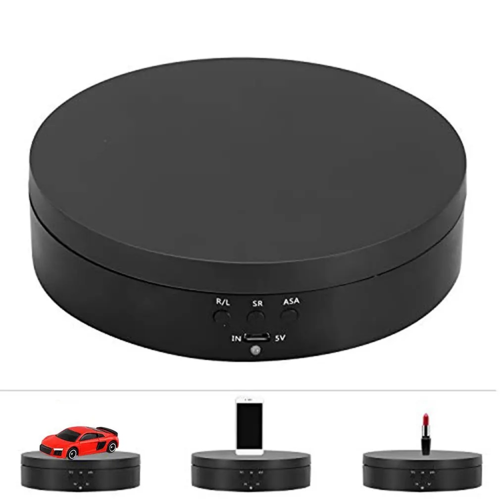 Suporte de exibição rotativo elétrico de 3 velocidades, mesa giratória de joias de 360 graus, base giratória para fotografia, adereço de gravação de vídeo