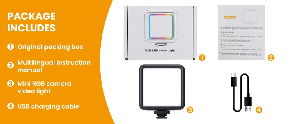 RGB luz LED portátil, Mini luz de preenchimento para câmera, Smartphone, GoPro, laptop, selfie, lâmpada RGB ajustável, vídeo