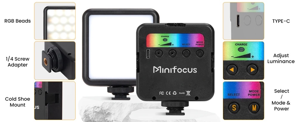 RGB luz LED portátil, Mini luz de preenchimento para câmera, Smartphone, GoPro, laptop, selfie, lâmpada RGB ajustável, vídeo