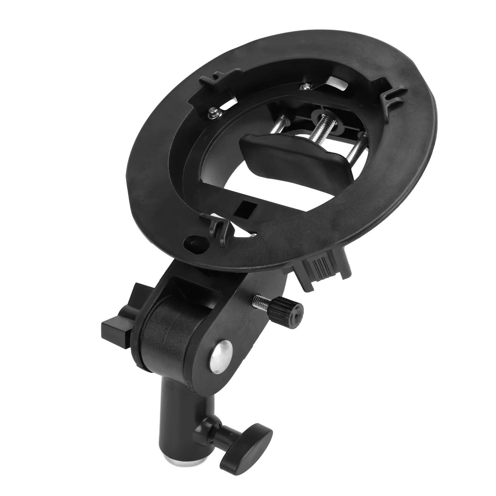 Suporte Tipo S para Montagem Bowens, Ideal para Flash Snoot, Softbox, Beauty Dish, Refletor e Guarda-Chuva.