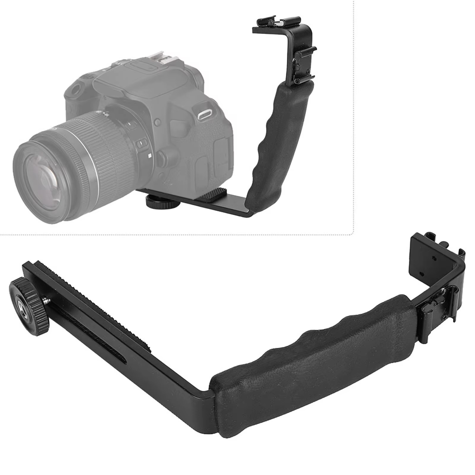 Suporte duplo do flash da c&acirc;mera L-Bracket, adaptador de montagem, microfone DV, luz LED  R$ 60,00