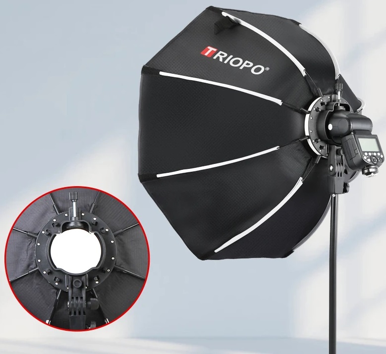 Softbox Triopo, com suporte para flash com grid, 65cm octagon, para speedlite flash, luz fotografia estúdio e acessórios (sem tripé)  OBSERVAÇÃO: NÃO ACOMPANHA TRIPÉ  R$ 400,00