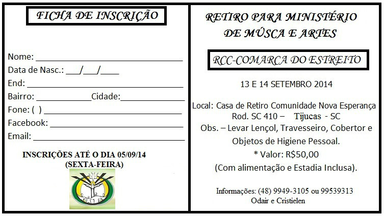 ficha de inscrição para retiro