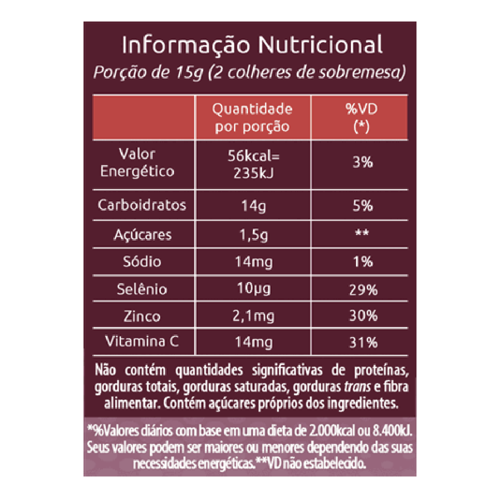 Informação nutricional goji berry