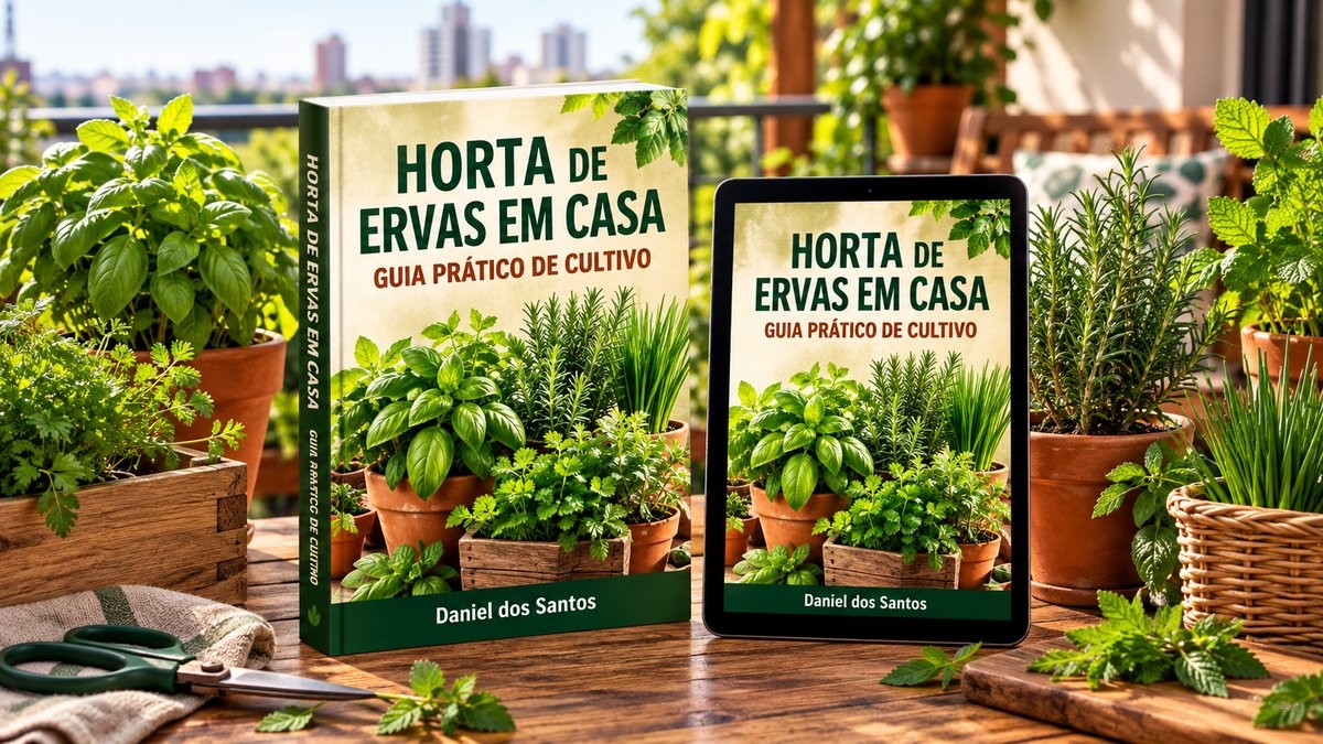 Mockup do e-book Horta de Ervas em Casa