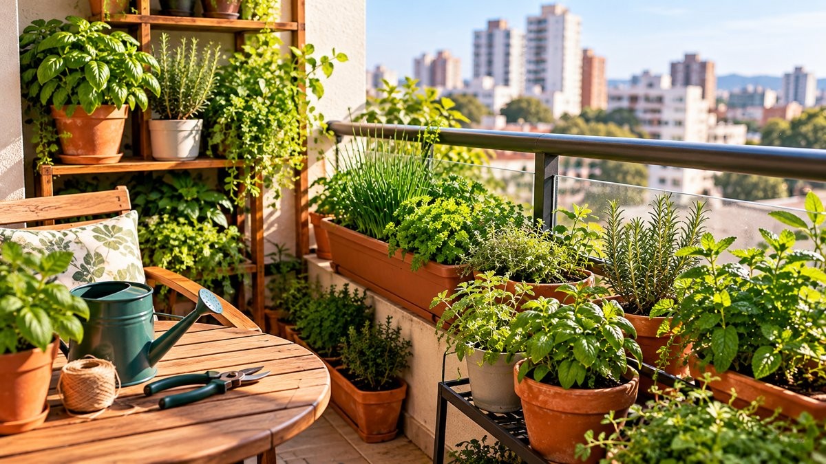 Horta de ervas em varanda de apartamento