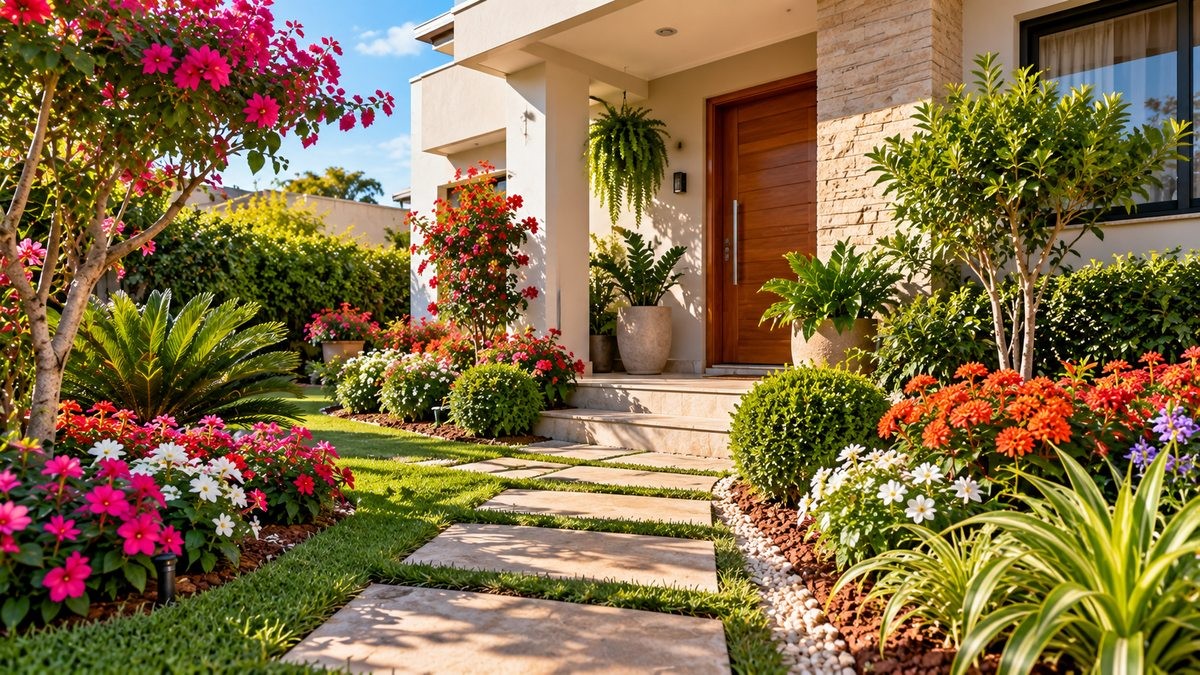 Jardim residencial com flores