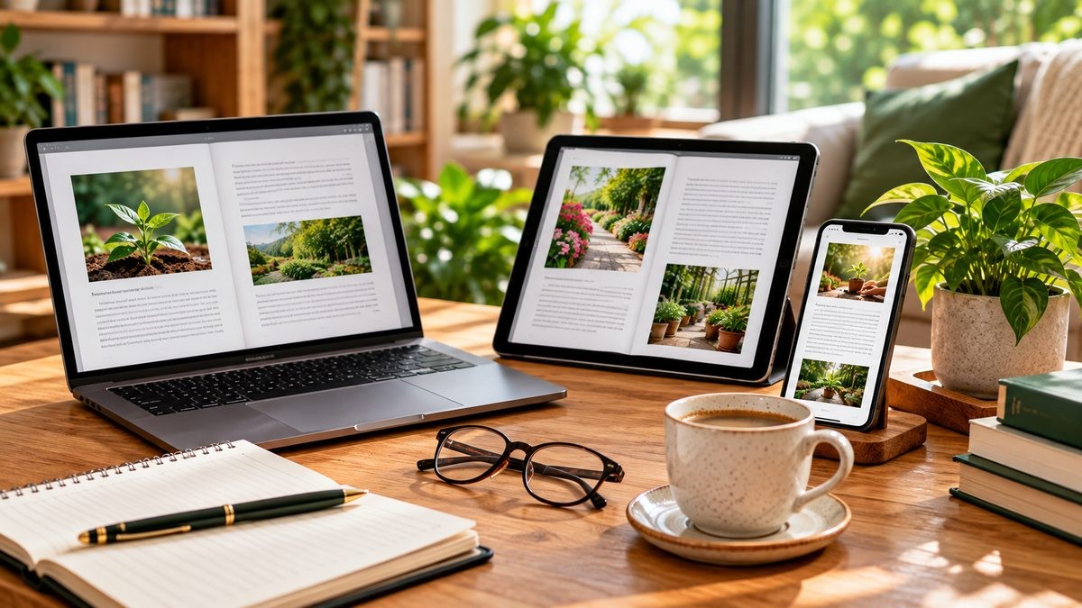 Leitura de livros digitais em notebook, tablet e celular