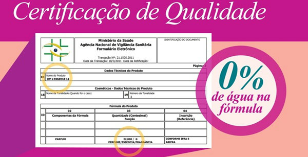 Certificação da Anvisa dos perfumes UP!