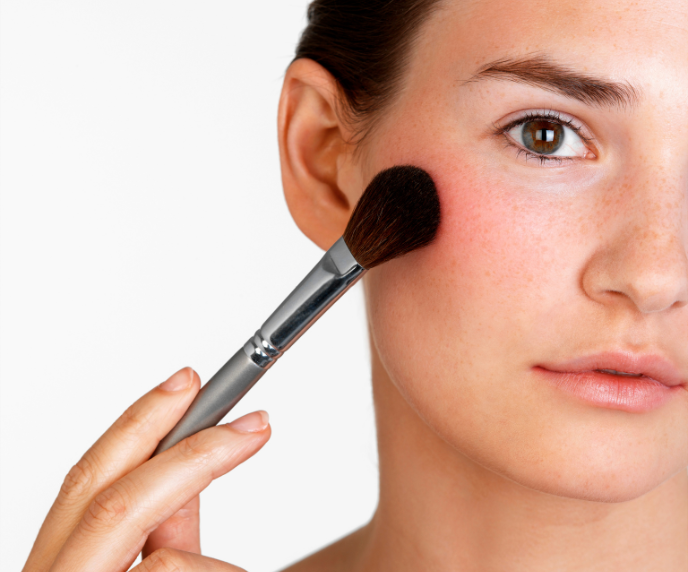 Foto de mulher passando blushe