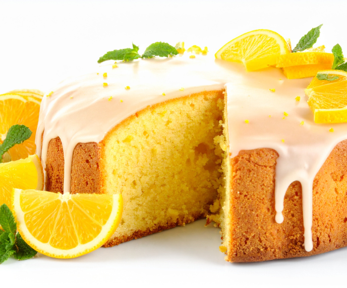 Foto de bolo de laranja com cobertura