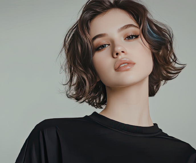 Foto de mulher com cabelo curto enrolado