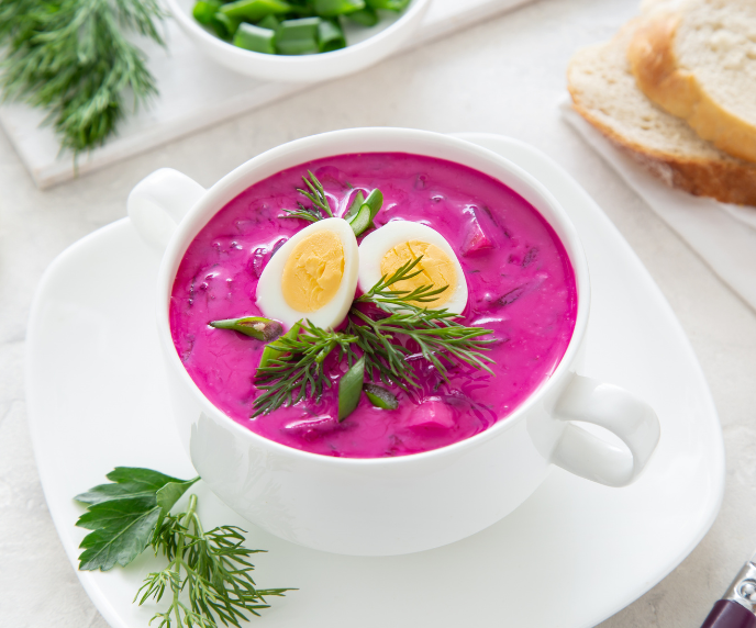 Foto de creme frio de beterraba e laranja