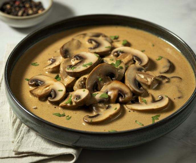 Foto de estrogonofe cremoso de cogumelos