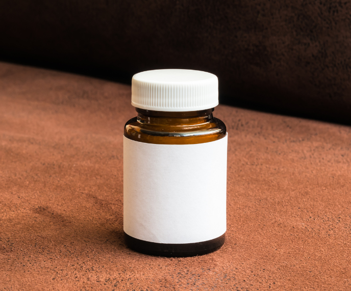 Foto de um frasco &acirc;mbar de medicamento