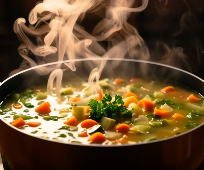 Foto de sopa detox de legumes numa panela