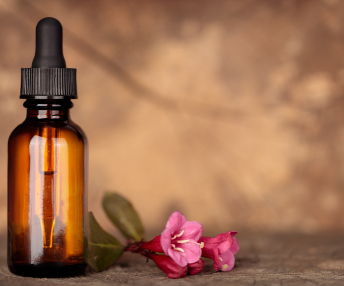 Foto de um frasco de &oacute;leo essencial