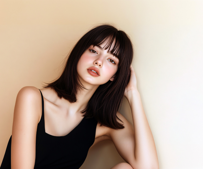 Foto de menina com cabelo de franja reta