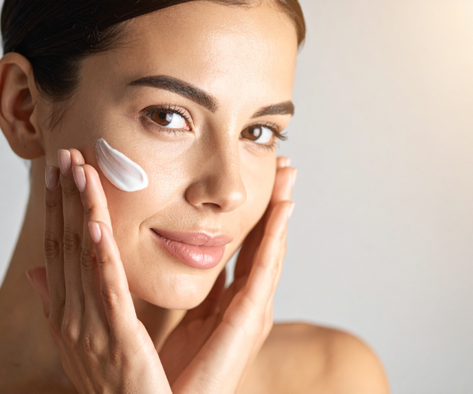 Foto de rosto de mulher cuidando da beleza