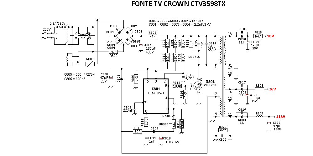 Fonte TV Crown CTV3598TX