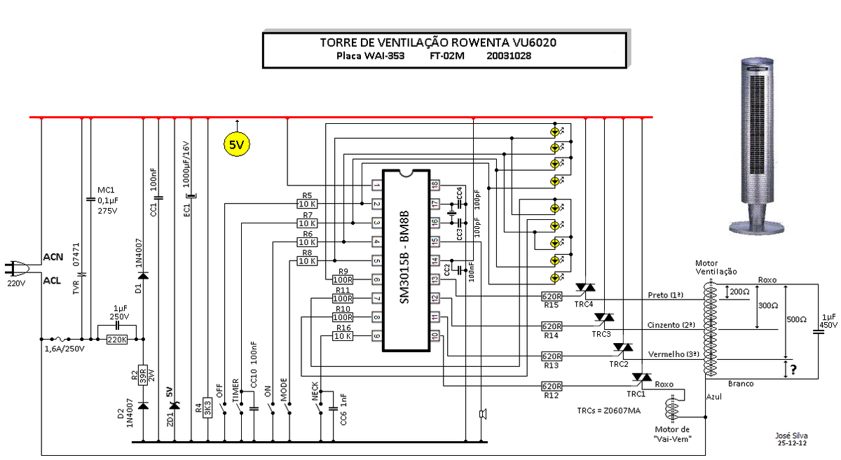 Coluna ventilação Rowenta VU6020