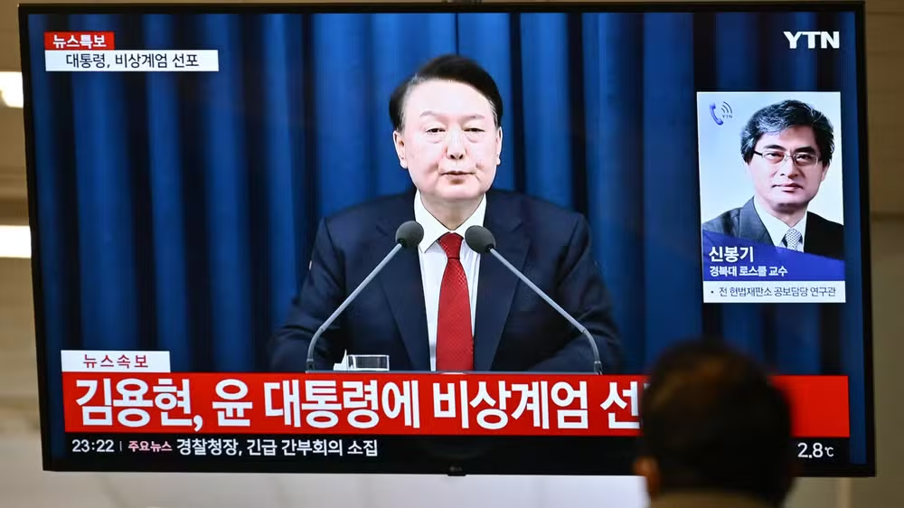 Presidente da Coreia do Sul, Yoon Suk-yeol, durante pronunciamento oficial